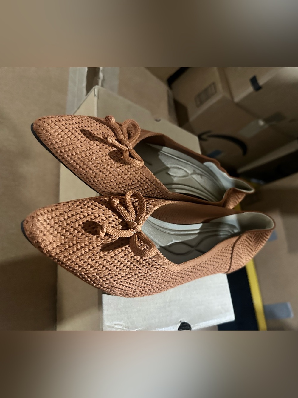 Women’s Knit Pointed Toe Flat - Tan